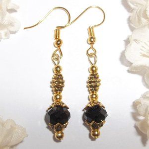 Small Earring Set Black & Gold Beaded Dangle Fashion Accessory Gift Idea 6919